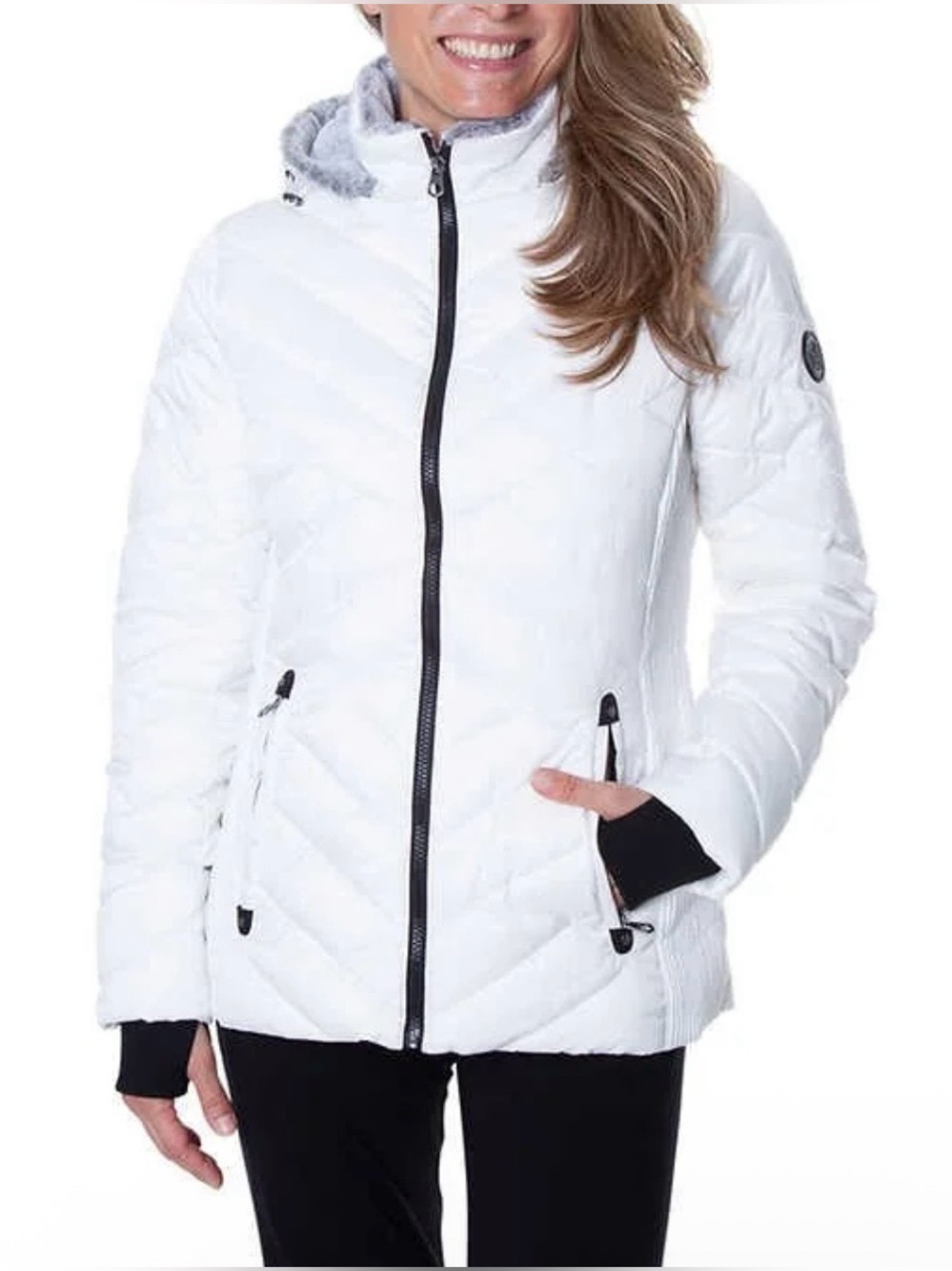Nautica Classic women’s White Quilted Hooded Puffer with Black Trim size XL